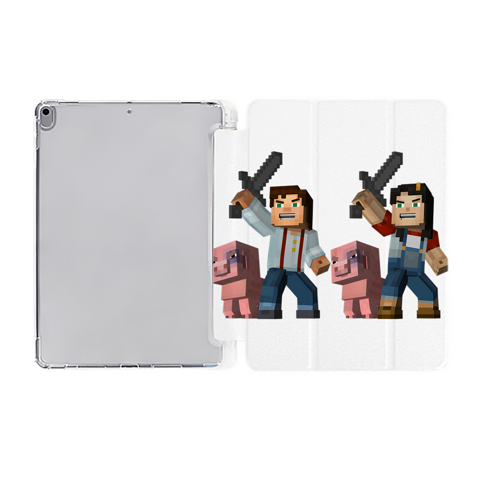 （画像用） マインクラフト ブロックの世界 Minecraft MC Block world IPad ケース ペン収納付き 三つ折りスタンド PUレザー×シリコン 対応機種9.5/10.5/10.9インチ